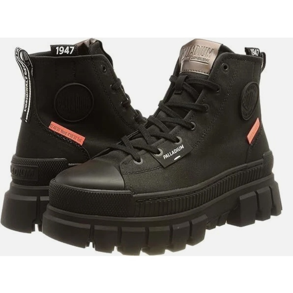 Palladium Revolt Hi TX Black Canvas Lace Up Chunky Platform Boots M 8 W 10 NIB